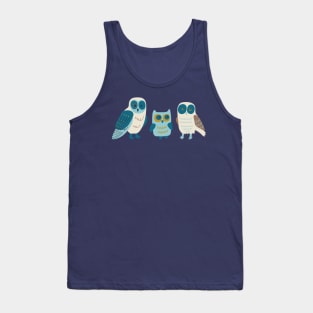 Trio of Owls - Teal, aqua and mustard Tank Top